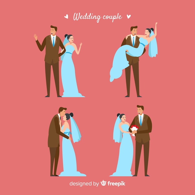 Free vector wedding couple character collection