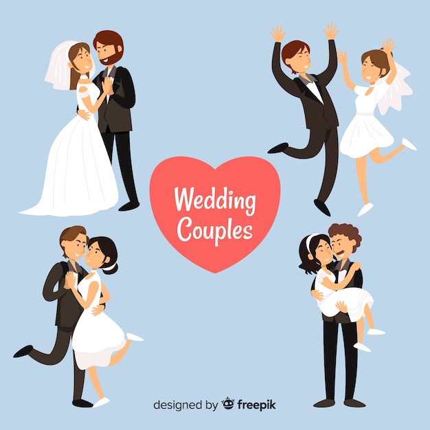 Free vector wedding couple character collection