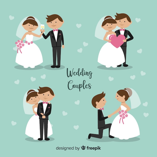 Free vector wedding couple character collection