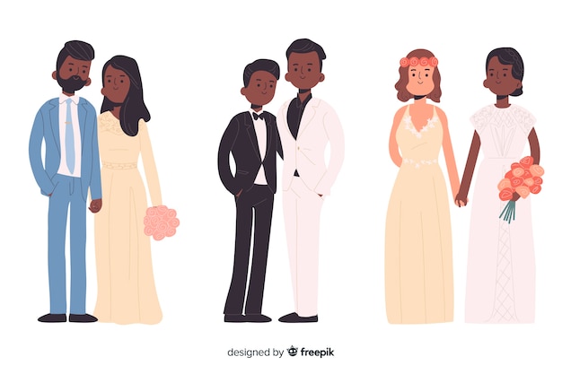 Free vector wedding couple collection flat design style