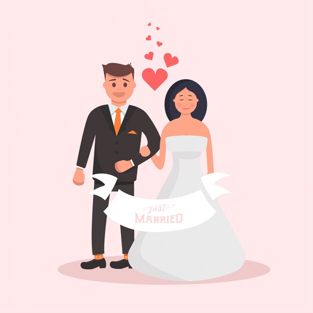 Wedding Couple Flat Design Illustration