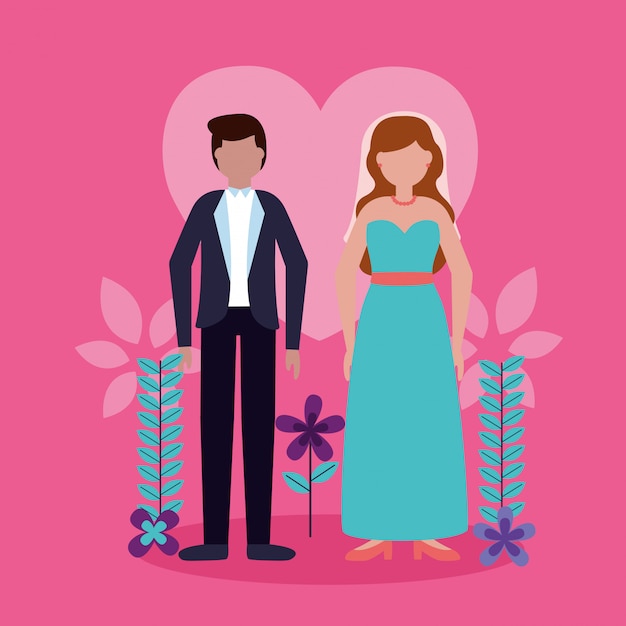 Free vector wedding couple in flat style