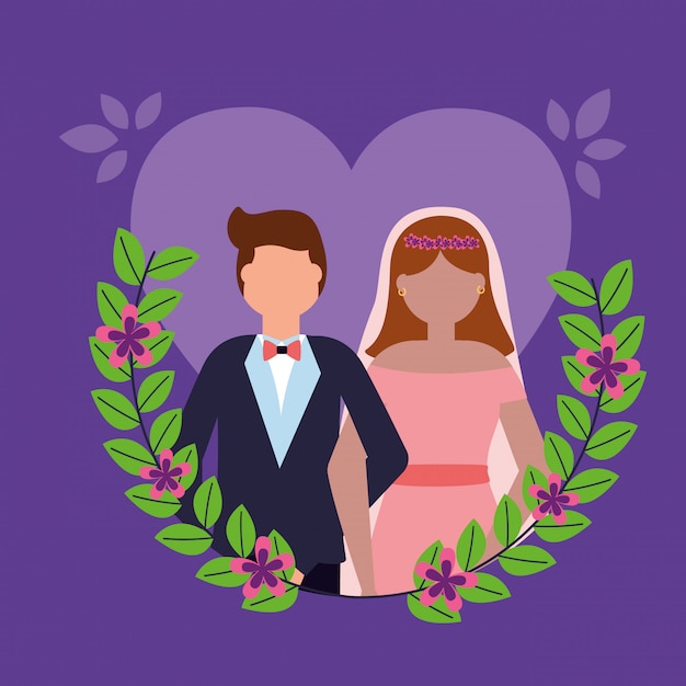Free vector wedding couple in flat style