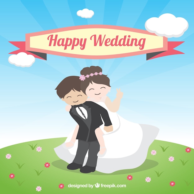 Free vector wedding couple in a funny posture