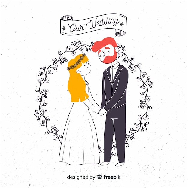 Free vector wedding couple hand drawn style