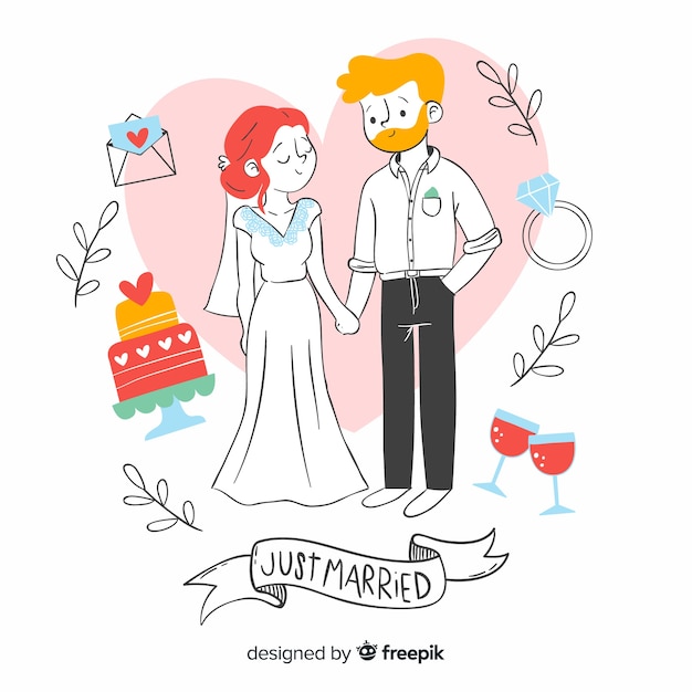 結婚式のカップルの手描きスタイル