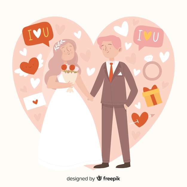 Wedding couple hand drawn style