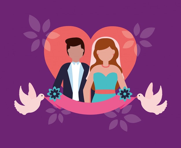 Бесплатное векторное изображение Свадебная пара в плоском стиле