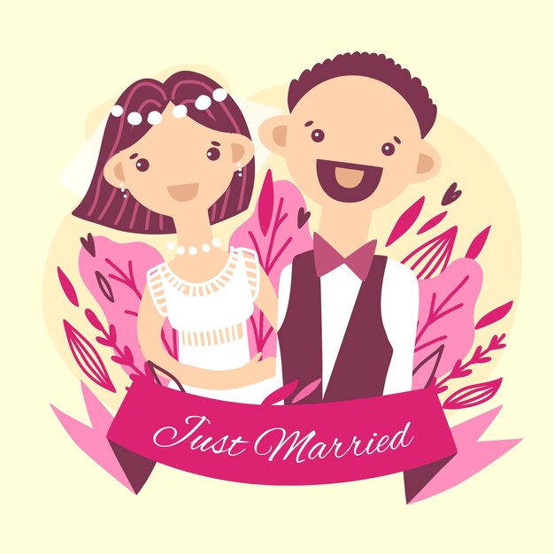 無料のベクター かわいい結婚式カップルイラスト