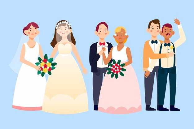 Бесплатное векторное изображение Коллекция свадебных пар