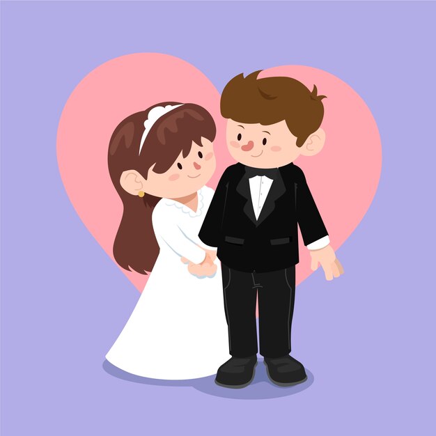 フラットなデザインの結婚式のカップル