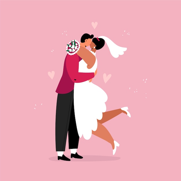 Free vector wedding couples in flat design