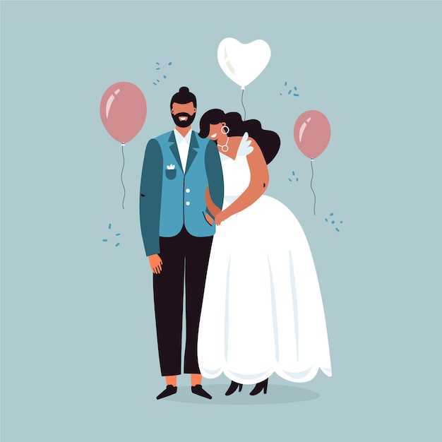 Free vector wedding couples in flat design