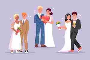 Free vector wedding couples in flat design