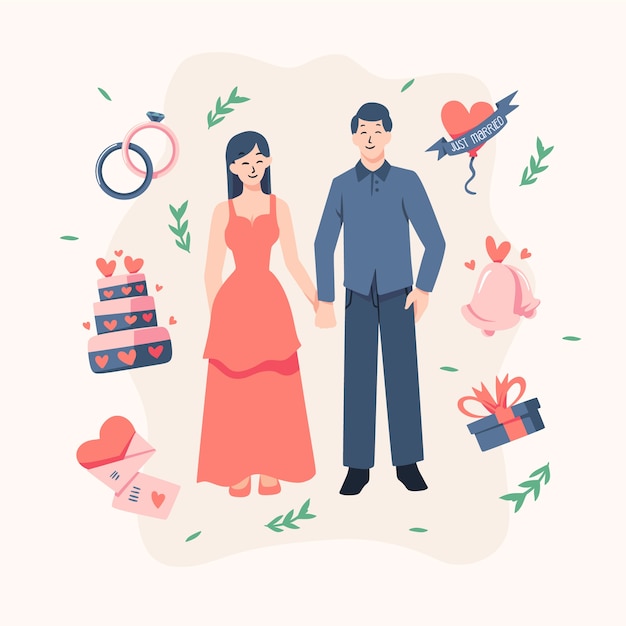 Free vector wedding couples in flat design