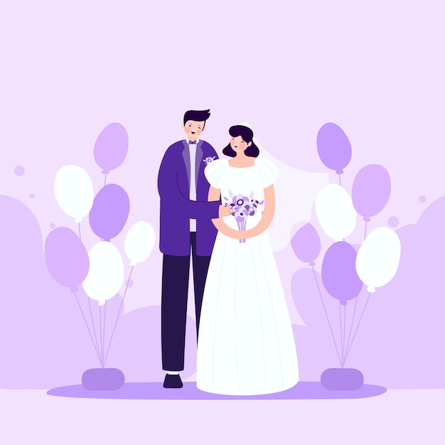 Wedding couples in flat design