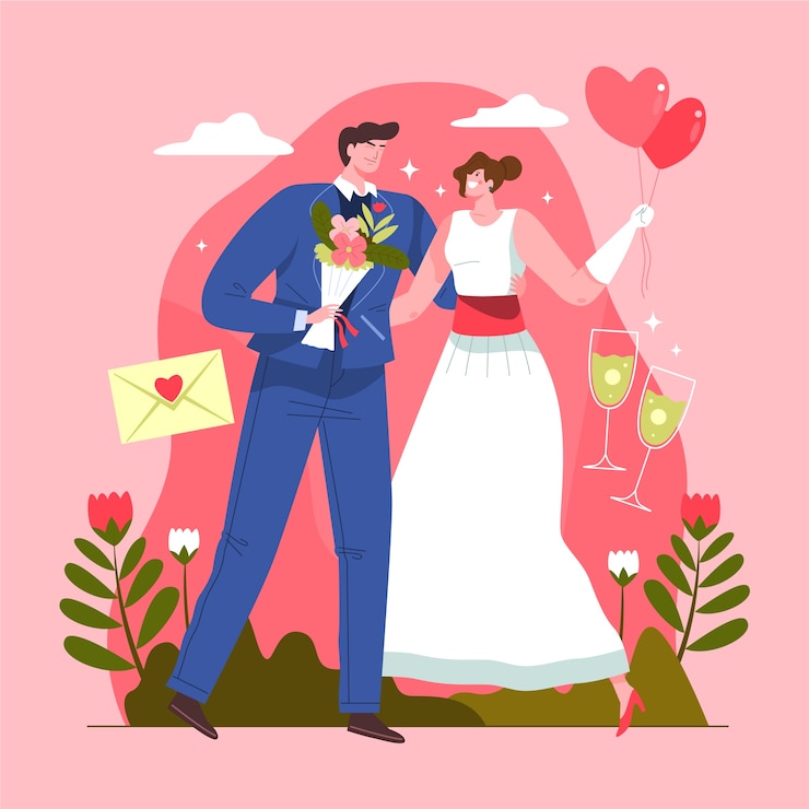 免費 Vector 婚禮情侶的插圖圖