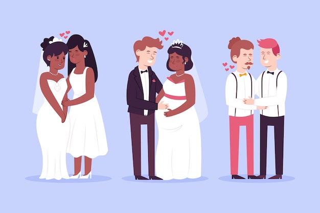 Wedding couples illustration set