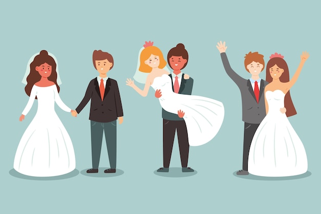 Бесплатное векторное изображение Иллюстрация свадебных пар