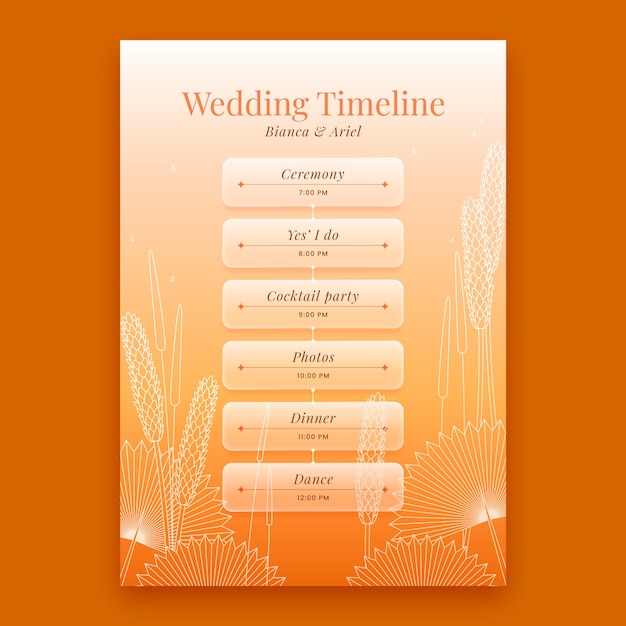 Free vector wedding day schedule template design