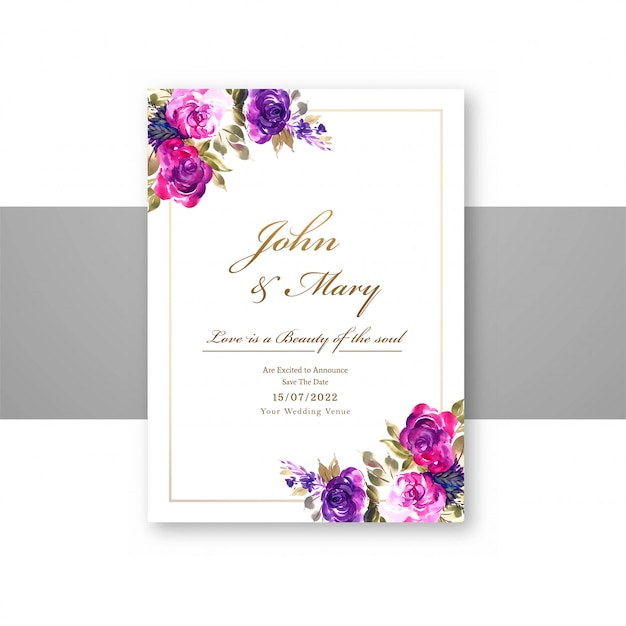 Wedding decorative flowers save the date on menu card template