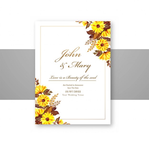 Wedding decorative flowers save the date on menu card template