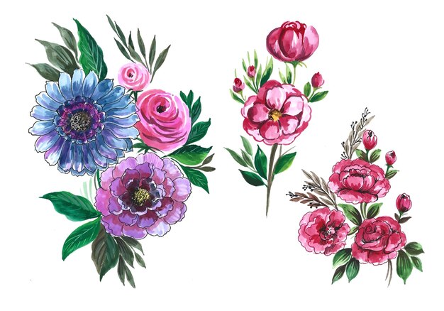 Wedding decorative flowers set design illustration