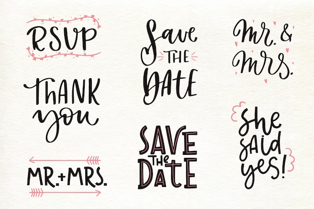 Free vector wedding elegant lettering collection