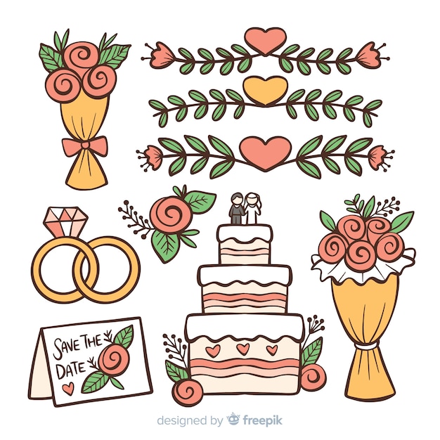 Бесплатное векторное изображение Коллекция свадебных элементов