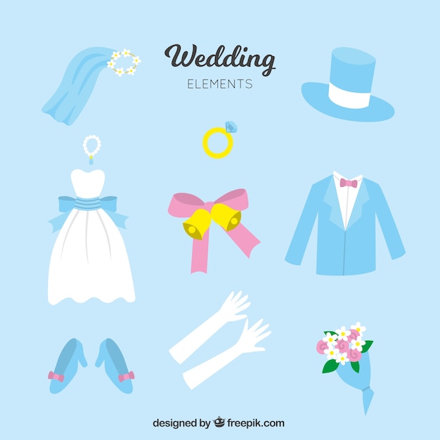 結婚式の要素青のデザインコレクション