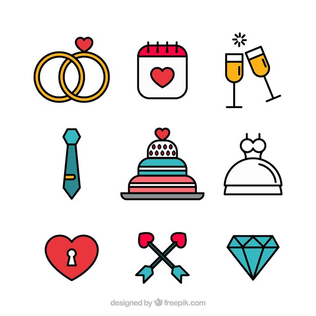 Wedding elements flat design