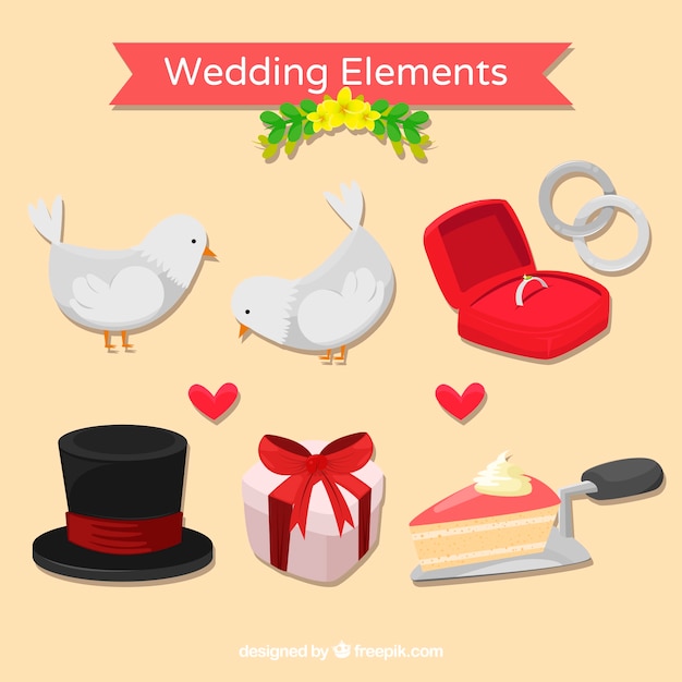 Бесплатное векторное изображение Свадебные элементы с плоским дизайном