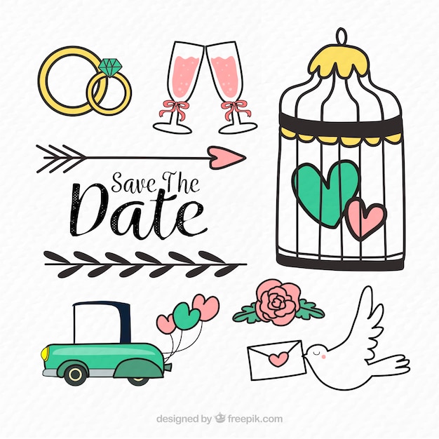 Free vector wedding elements with fun style