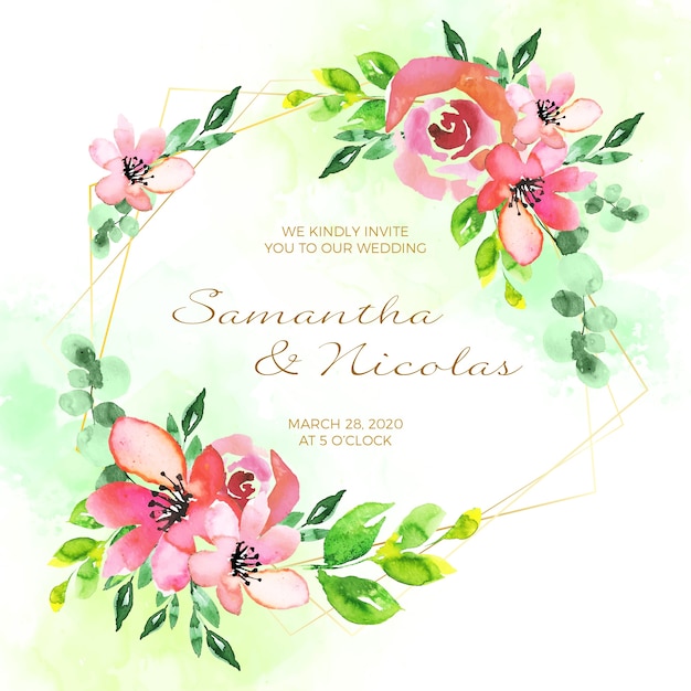 결혼식 꽃 프레임 초대 카드 개념