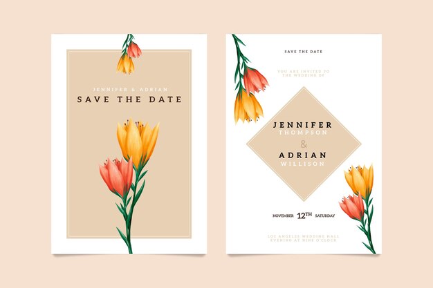 Wedding floral invitation card template