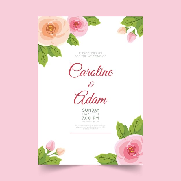 Wedding floral invitation template