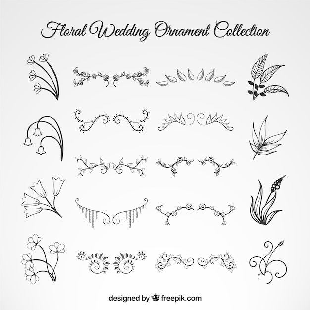 Vettore gratuito wedding floral ornament set