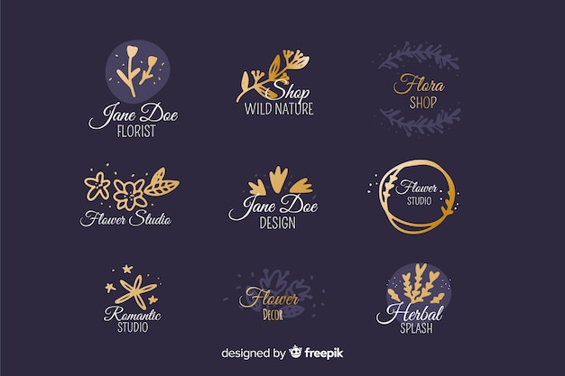 Vettore gratuito collezione di modelli di logo fiorista matrimonio