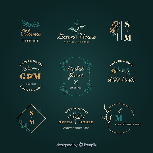 Free vector wedding florist logo templates collection