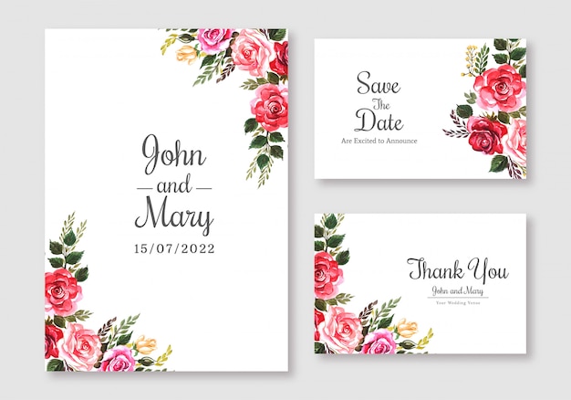 Free vector wedding flowers colorful card set template background