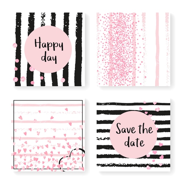 Free vector wedding glitter confetti on stripes invitation set