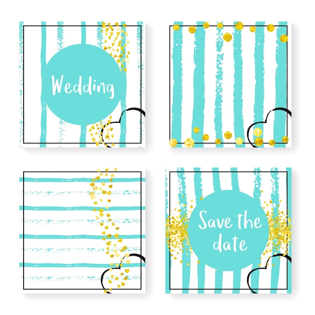Wedding glitter confetti on stripes invitation set