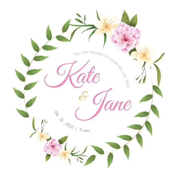 Free vector wedding golden floral frame wreath of leaves