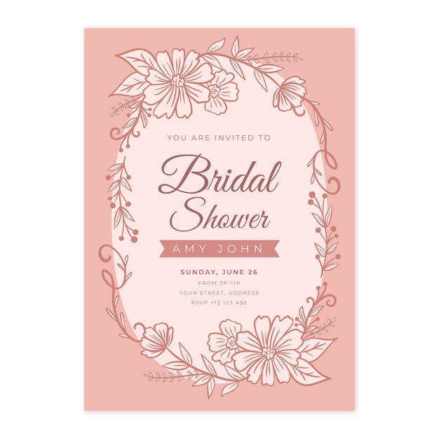 Wedding hand drawn bridal shower invitation