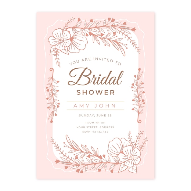 Free vector wedding hand drawn bridal shower invitation