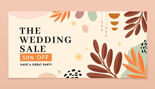 Wedding hand drawn flat boho banner
