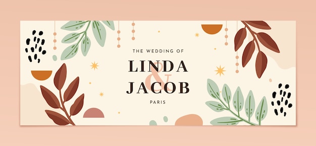 Бесплатное векторное изображение Свадебная ручная плоская обложка фейсбука в стиле бохо