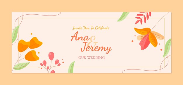 Wedding hand drawn flat facebook cover