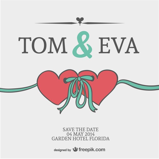 Wedding hearts invitation with a bow