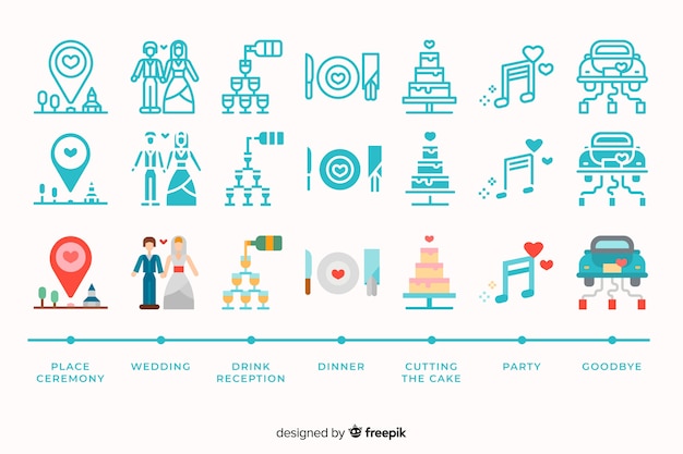 Wedding icon collection with cute illustrations